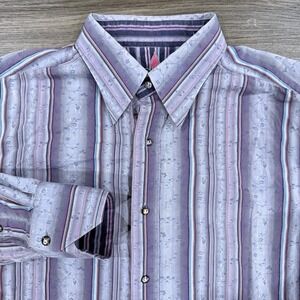 Robert Graham Dress Shirt Purple Striped Flip Cuff Multicolor Large Paisley